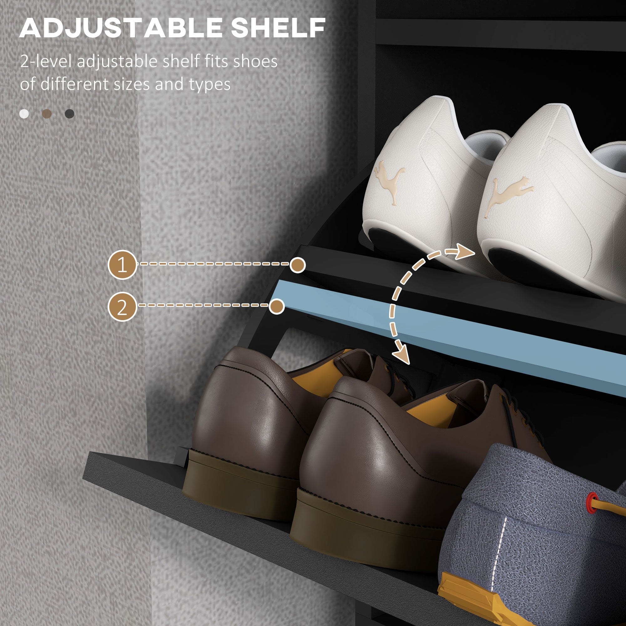 HOMCOM Modern Shoe Cabinet Storage 12 Pair Shoe Organizer with 2 Flip Doors Drawer and Adjustable Shelf Black