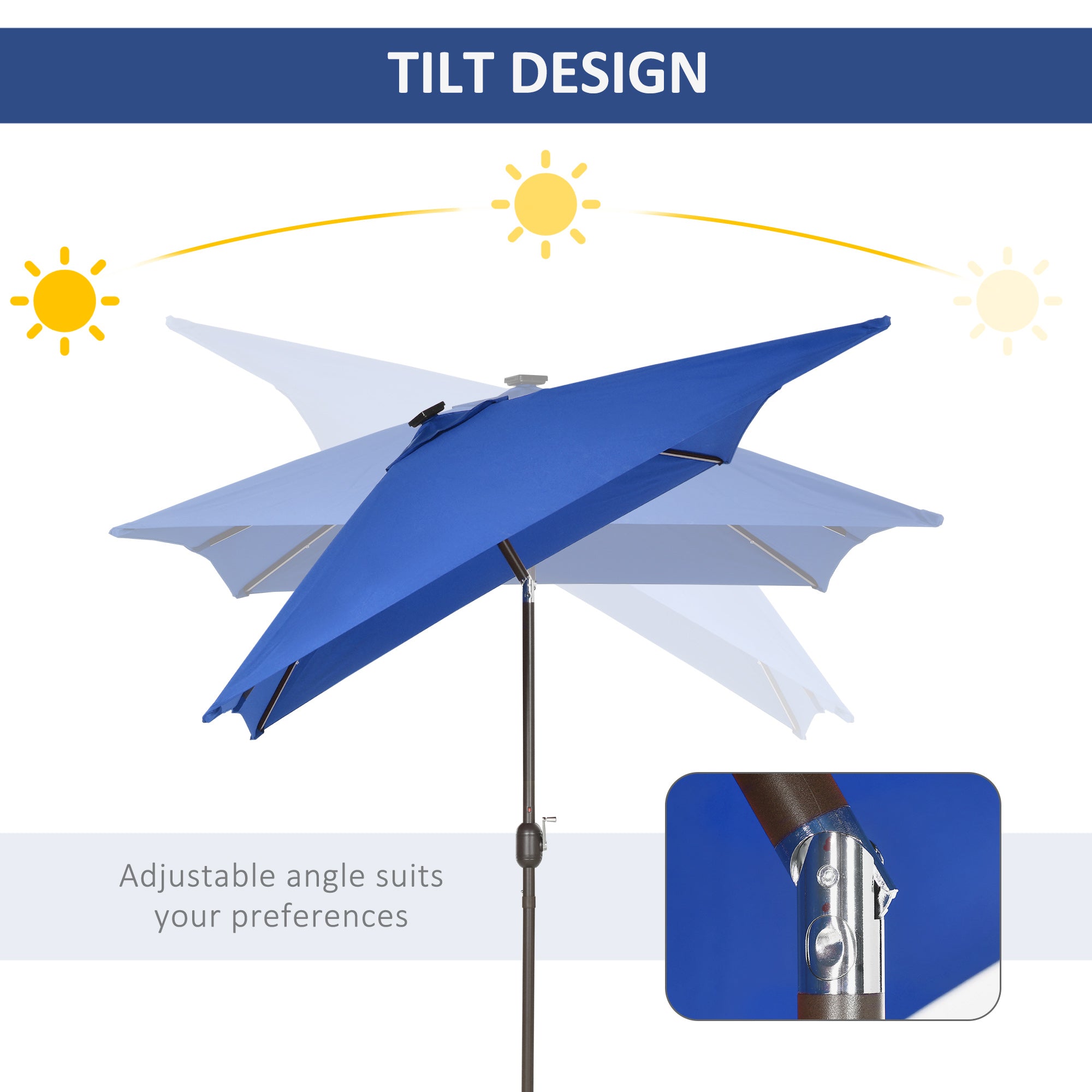 Outsunny 6.5x10ft Rectangle Solar LED Patio Umbrella: Aluminum Tilt Outdoor Market Parasol, Dark Blue