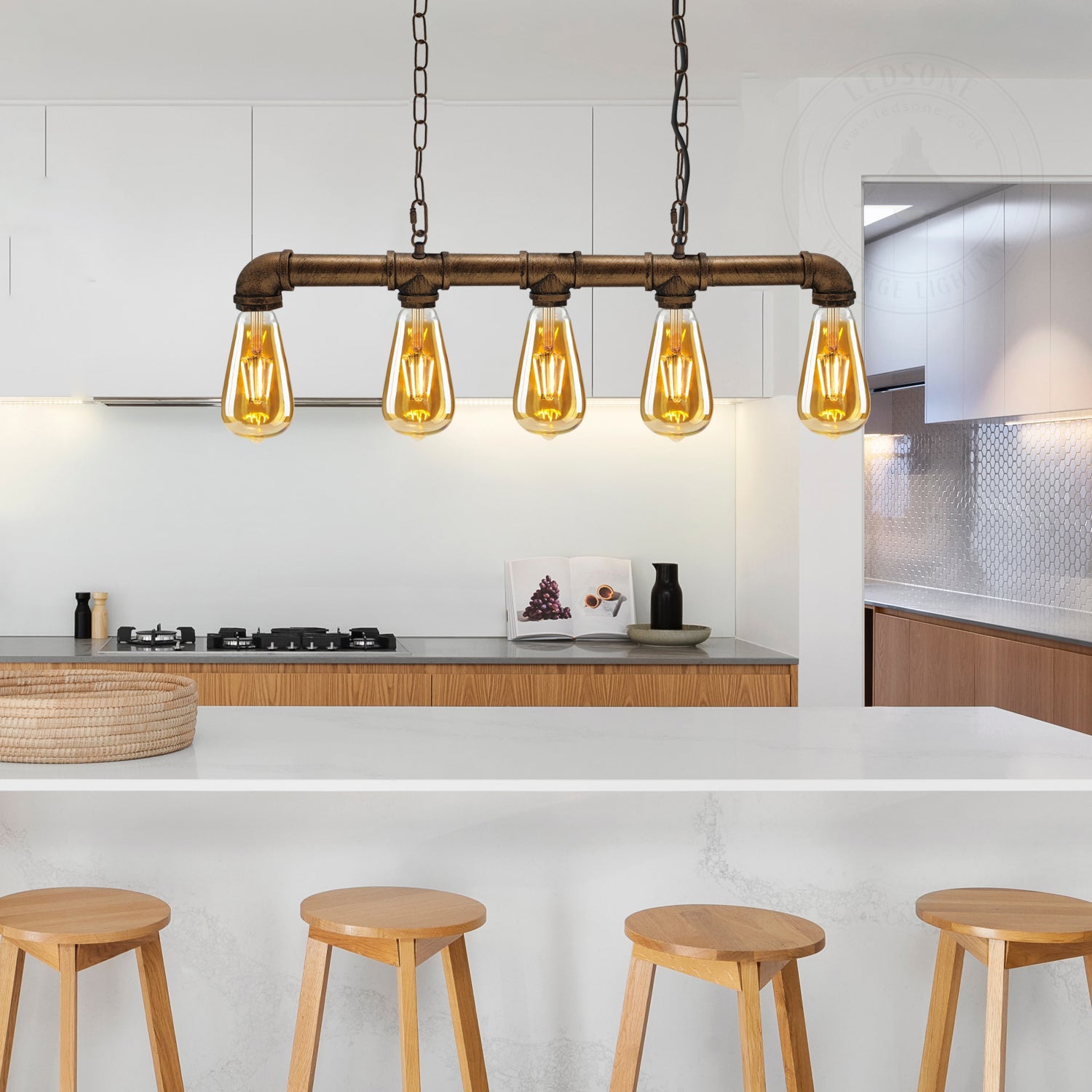 Waterpipe Ceiling Light 5 Light Chandelier Brushed Copper