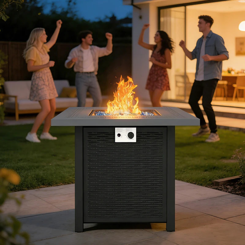 Propane Fire Pit Table, 28" 40000 BTU Outdoor Gas Fire Table with Lava Rocks and Lid, Black