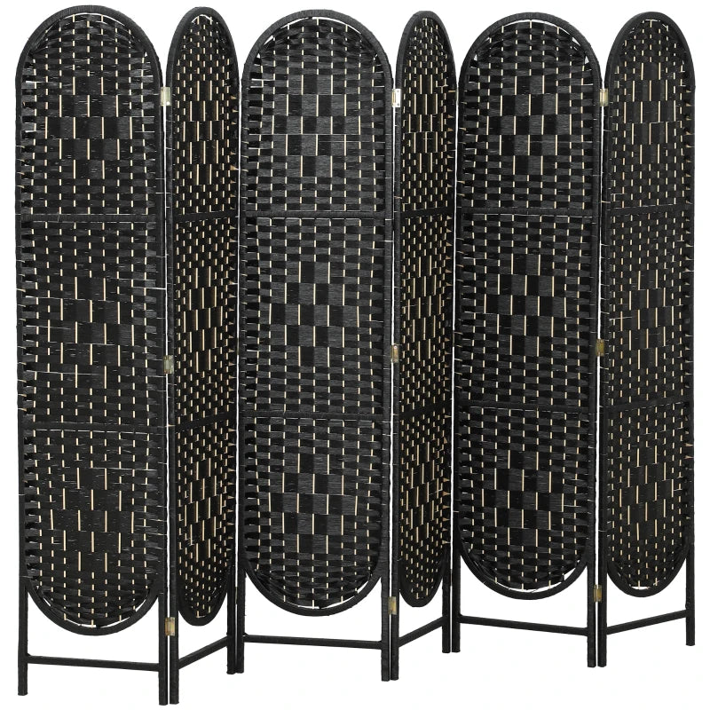 Bohemian Privacy Screen, Folding Room Divider with 6 Panels and Arched Top for Bedroom Living Room Office, Black