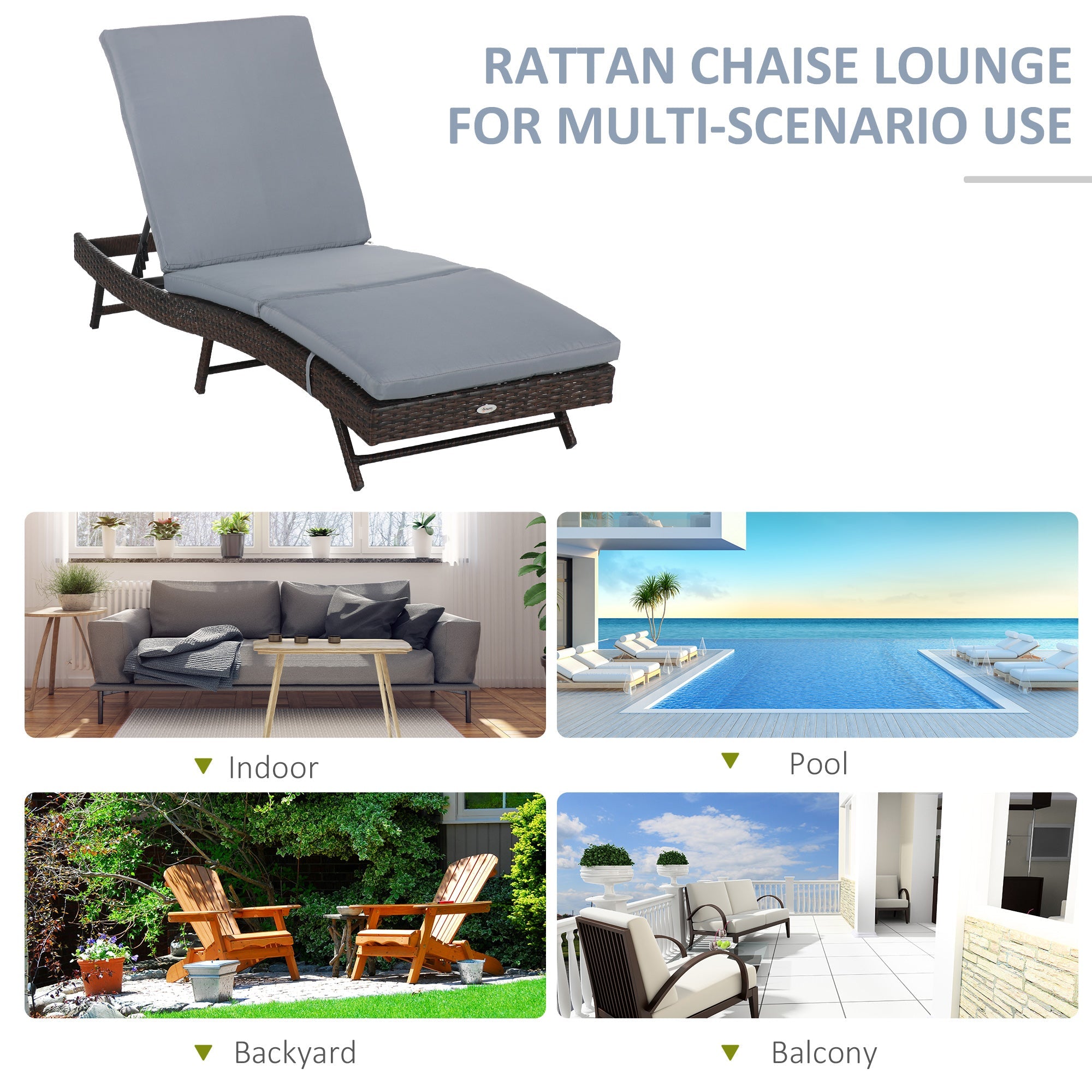 Outsunny Patio Relaxation: Outdoor Rattan Chaise Lounge Chair with 5-Position Back and Gray Cushion