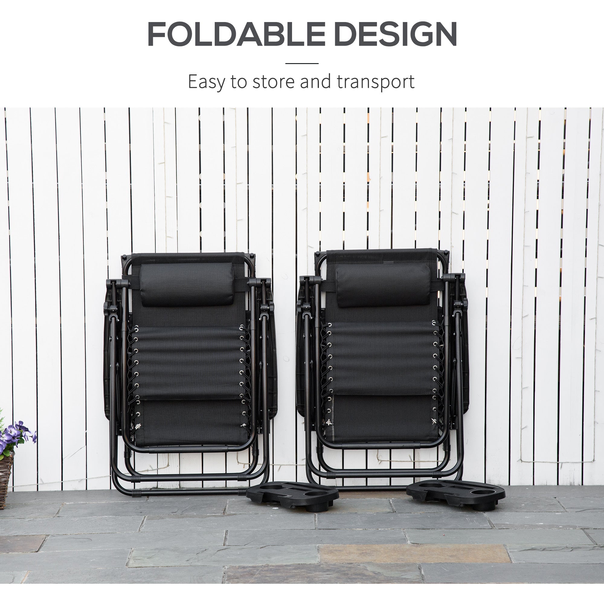 Outsunny Zero Gravity Chair 2pc Adjustable Patio Lounge Recliner with Cup Holder Canopy Shade Black