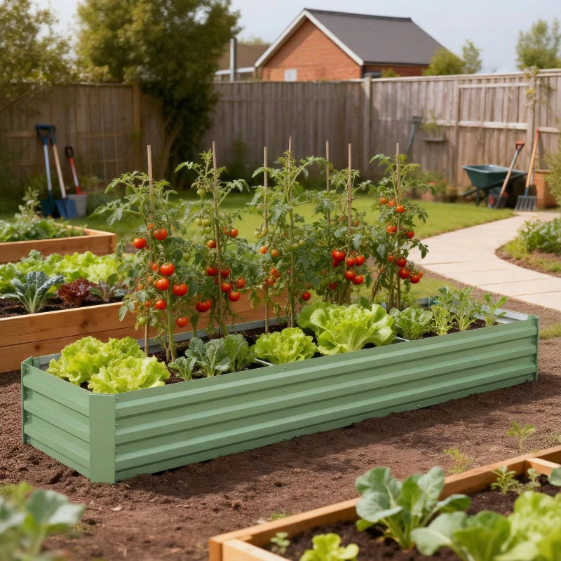 8'x2'x1' Galvanized Raised Bed, Large Elevated Planter Box for Growing Flowers, Herbs and Vegetables, Light Green