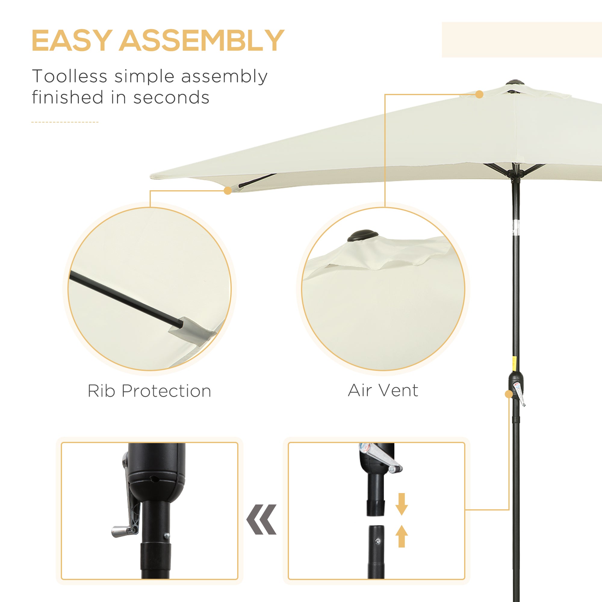 Outsunny 6.5x10ft Rectangle Aluminum Tilt Patio Umbrella, Garden Market Parasol, Outdoor Sunshade Canopy with Crank, Cream White