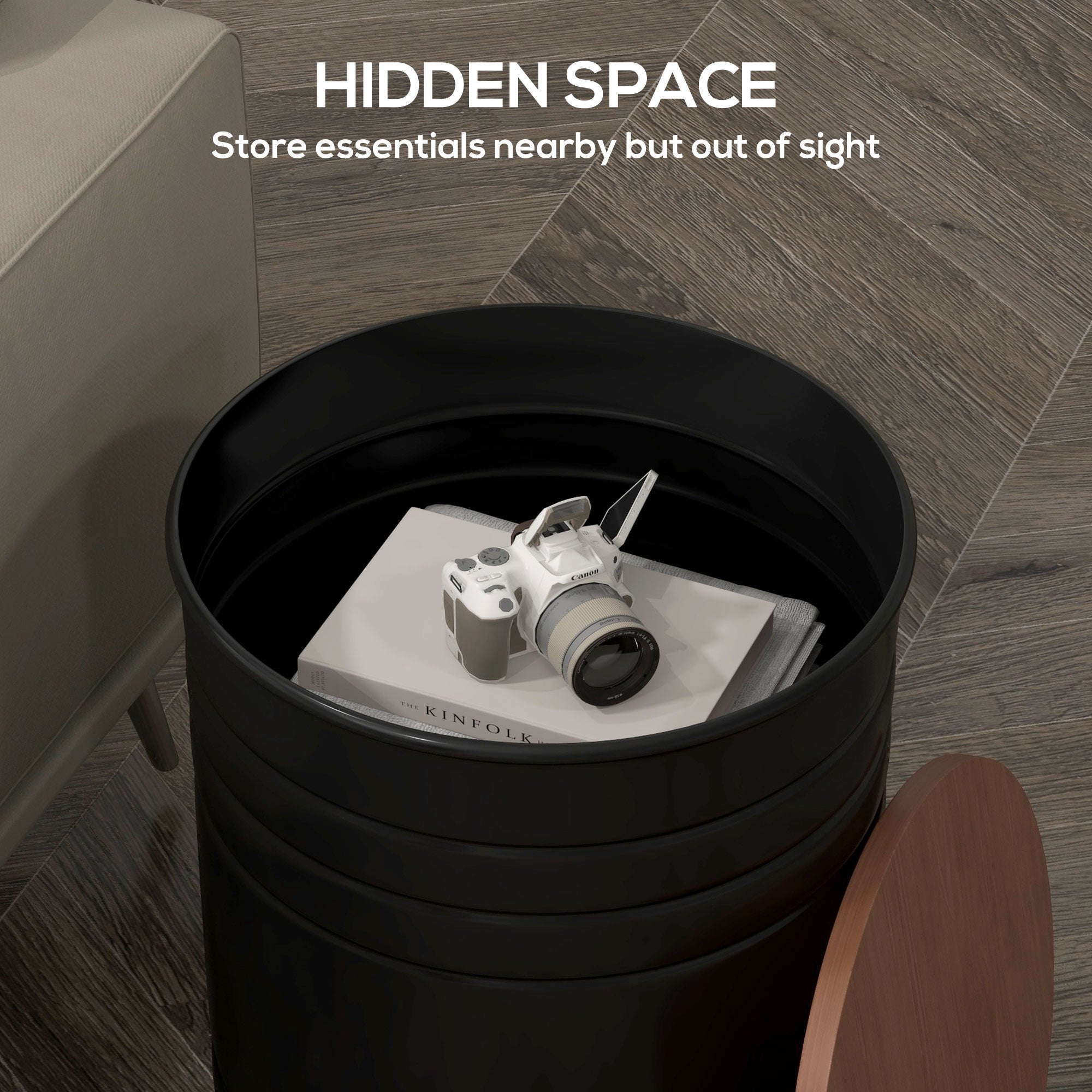 HOMCOM 2 Piece Round Side Table Set Nesting Coffee Tables Wooden Top Metal Frame Hidden Storage Bedroom Furniture