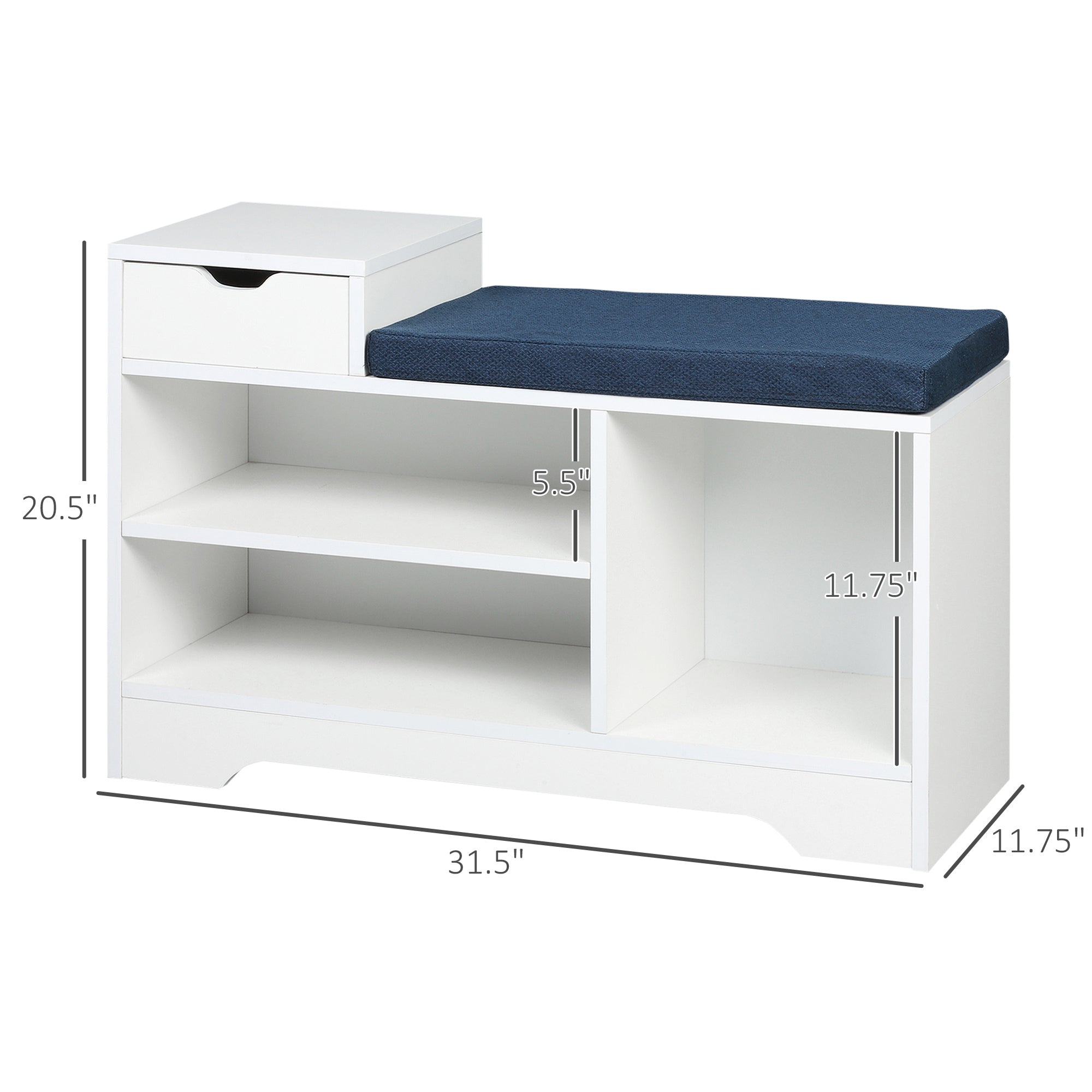 HOMCOM White Entryway Shoe Bench: Cushioned Seat with Storage Drawer & Open Shelving for Convenient Access