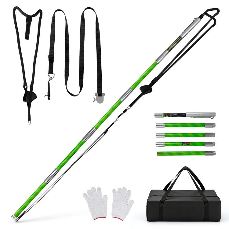 Arborist Throw Line Launcher with 91" Fiberglass Pole, Trigger Mechanism & Carry Bag – Green/Yellow