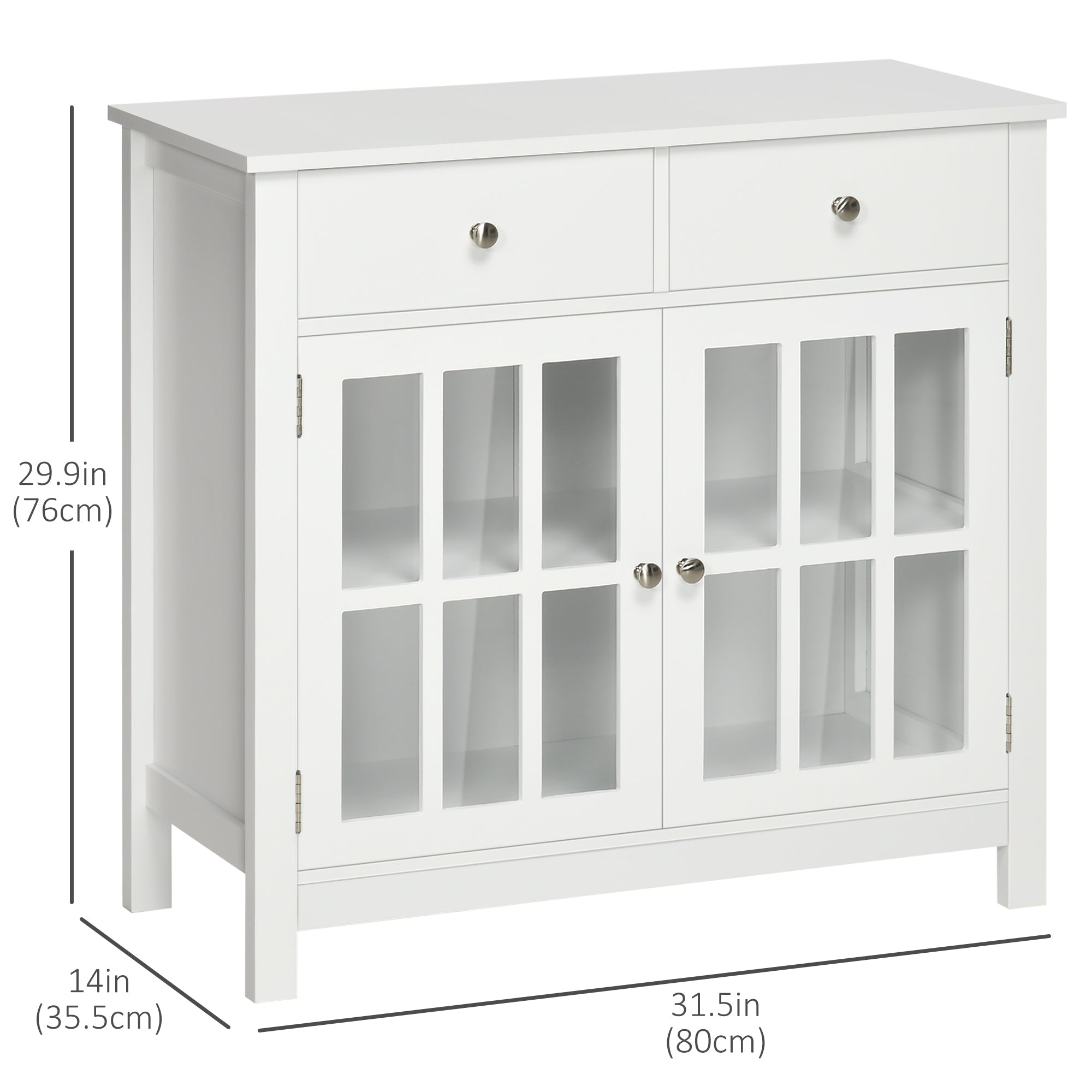 HOMCOM White Glass Door Bar Cabinet: Sideboard Buffet Kitchen Storage Cupboard Console Table with Drawers for Bar