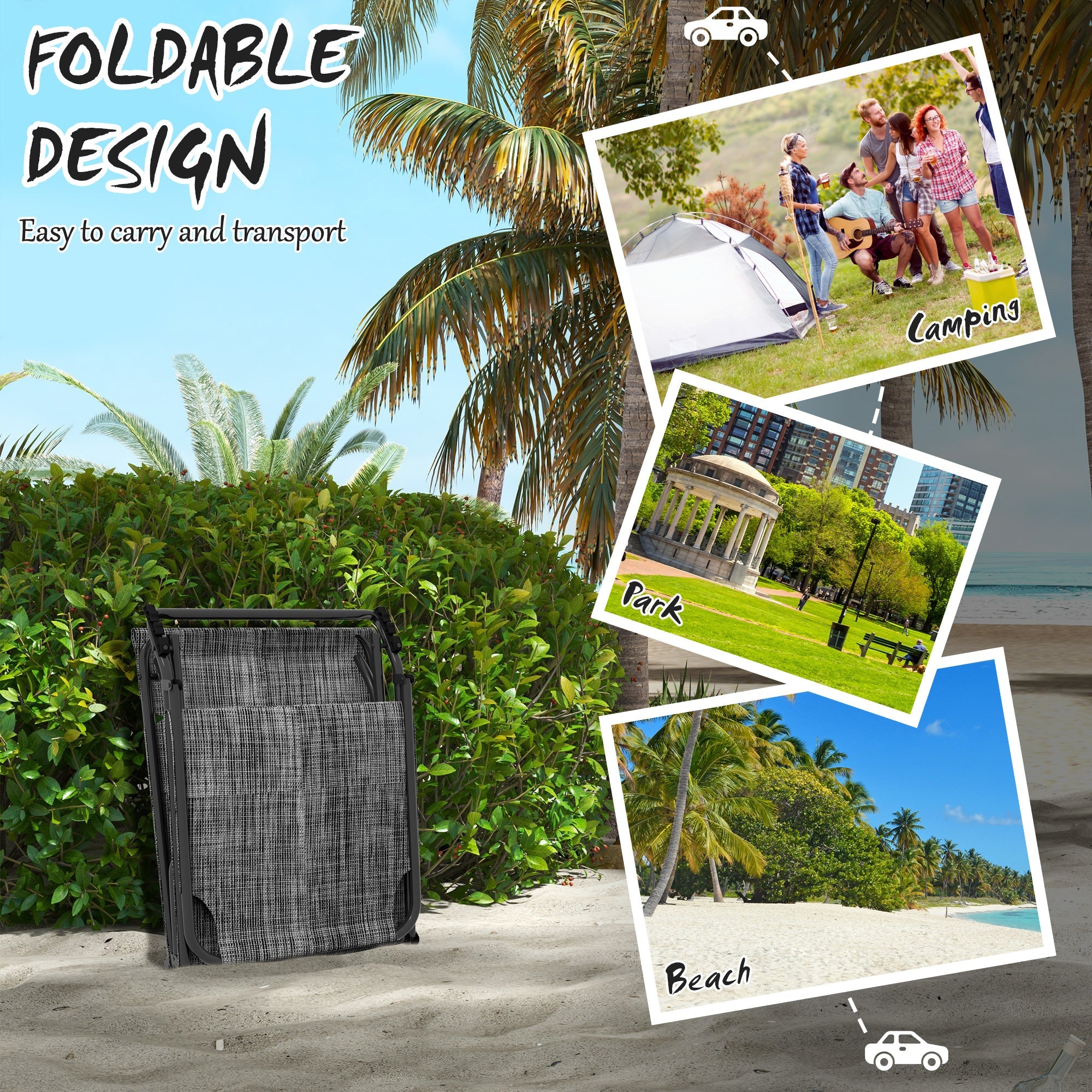 Outsunny Mesh Relaxation: Folding Lounge Chair with Reclining Back, Cushioned Breathable Fabric, Side Pocket, and Headrest, Grey