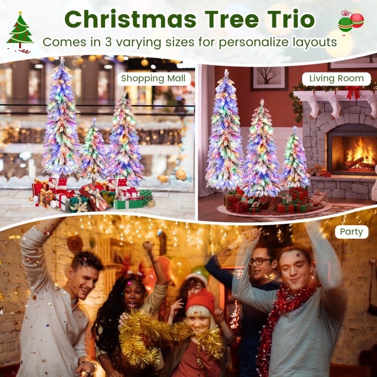 Artificial Christmas Tree Set of 3 with Snow-flocked Branch Tips