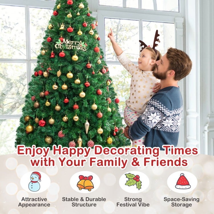 8 Feet Artificial PVC Hinged Christmas Tree with Solid Metal Stand