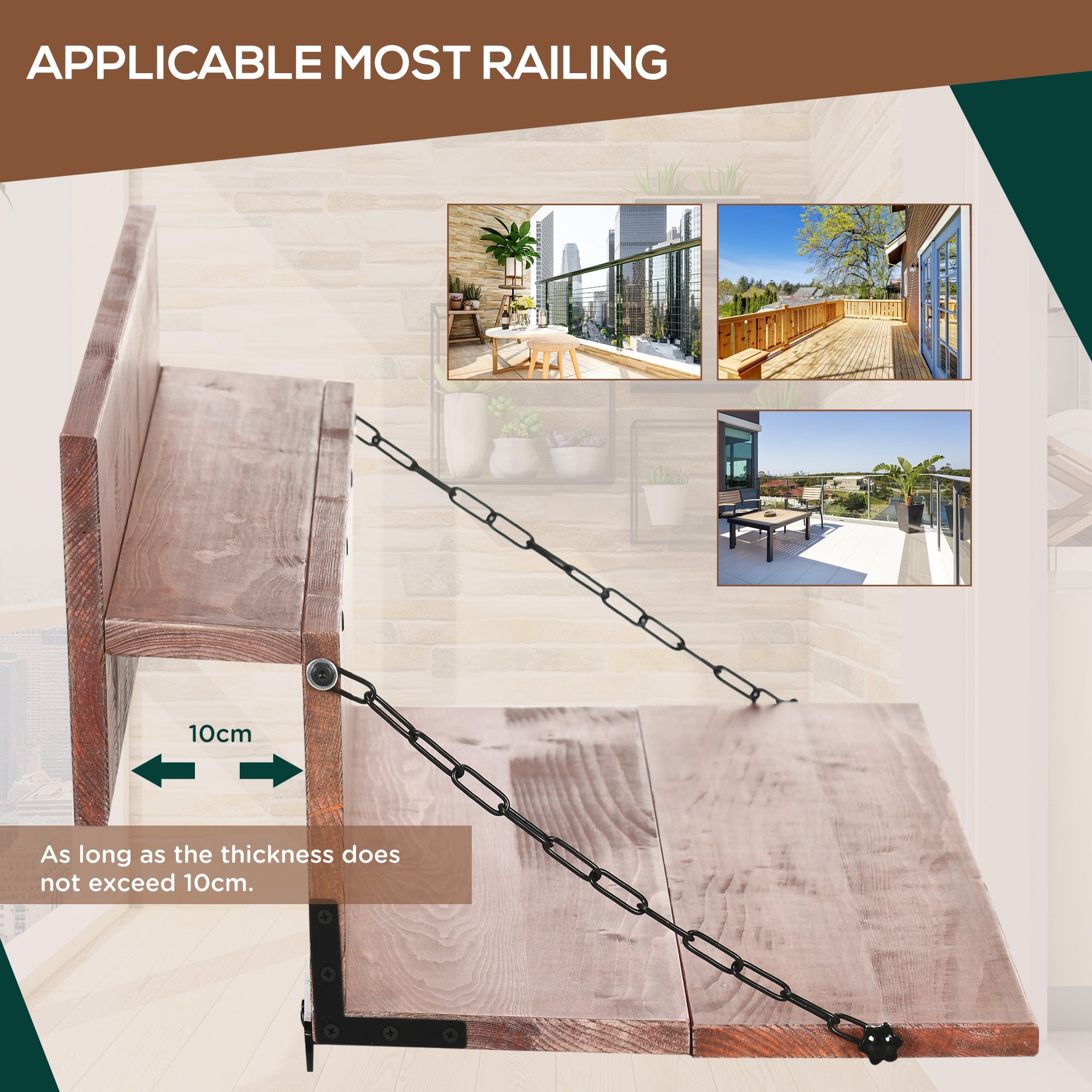 Outsunny Spruce Railing Table Foldable Outdoor Hanging Balcony Desk for Patio Garden Orange