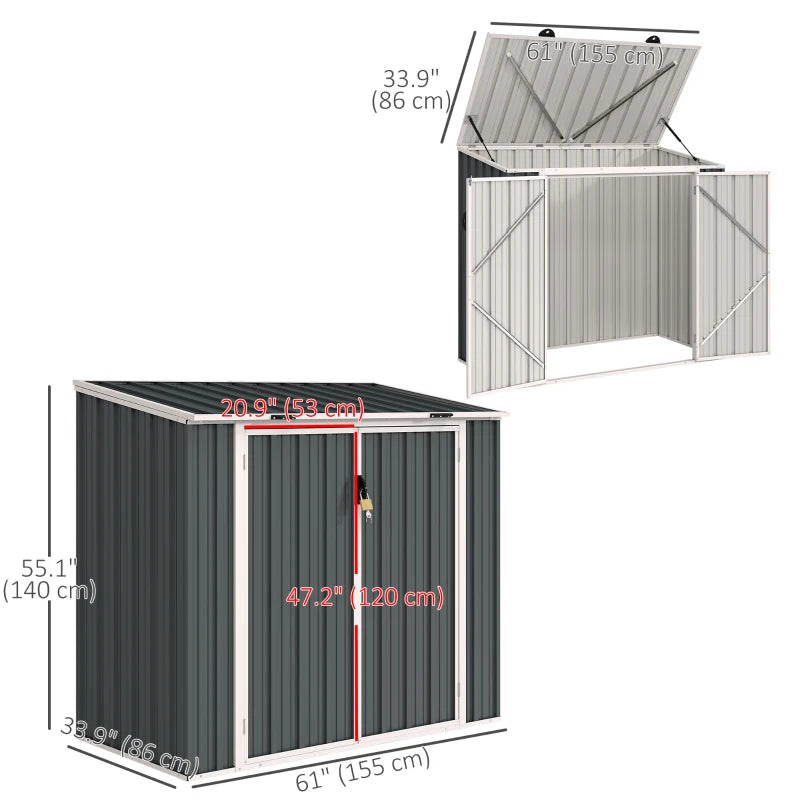 5ft x 3ft Outdoor Storage Shed, Garbage Bin Shed Organizer with Lockable Double Doors and Openable Lid