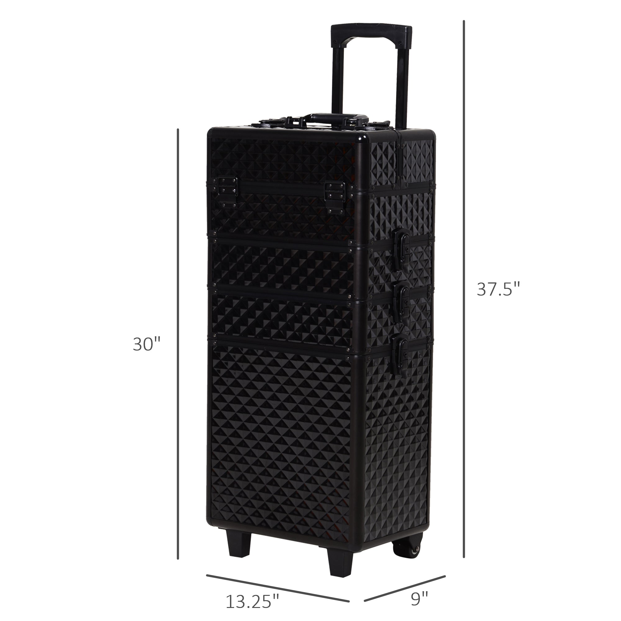 HOMCOM 4 in 1 Makeup Train Case Portable Aluminum Rolling Cosmetic Organizer Trolley with Wheels Multiple Compartments Black