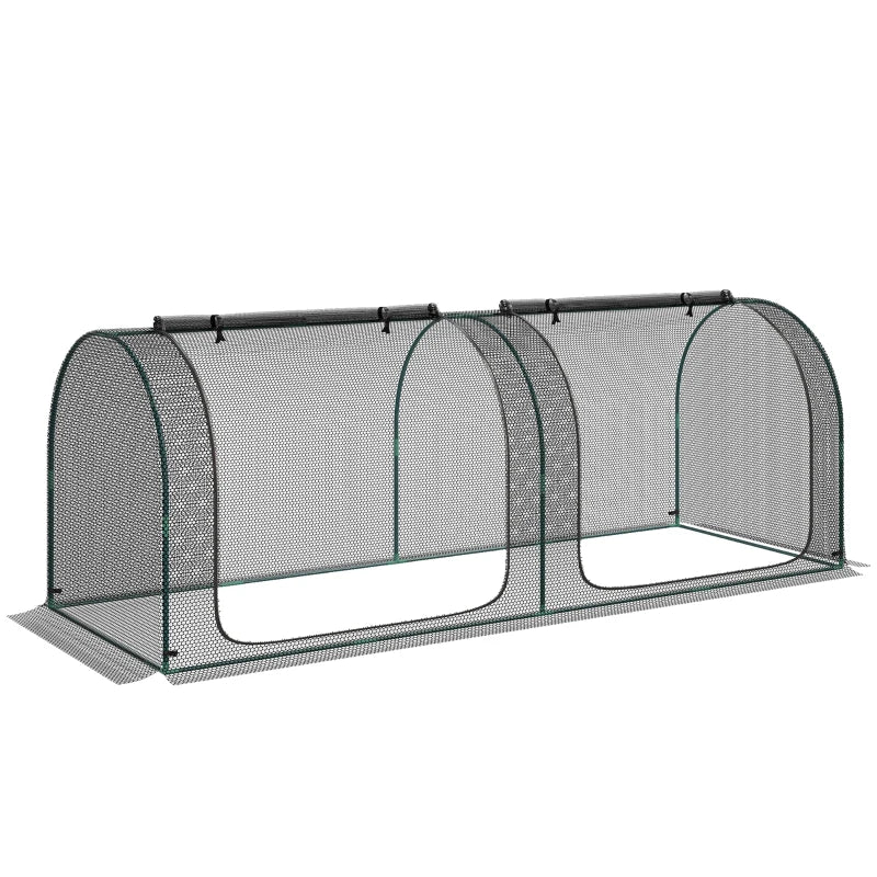 8' x 3' Crop Cage, Garden Plant Protector, with 3 Zippered Doors and 6 Ground Stakes, for Garden, Yard, Lawn, Black