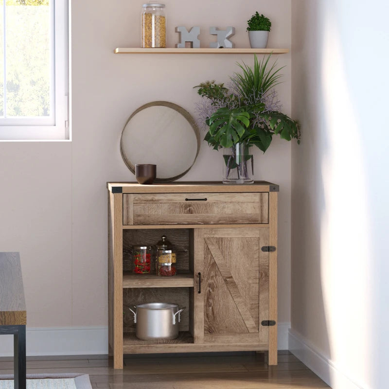 Rustic Barn Door Storage Cabinet Modern Farmhouse Buffet Sideboard for Kitchen and Dining Room, Light Oak