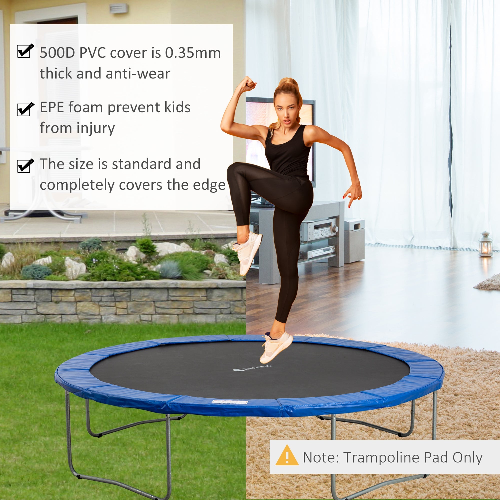 HOMCOM 14 FT Trampoline Pad Cover Replacement Round Frame,Blue