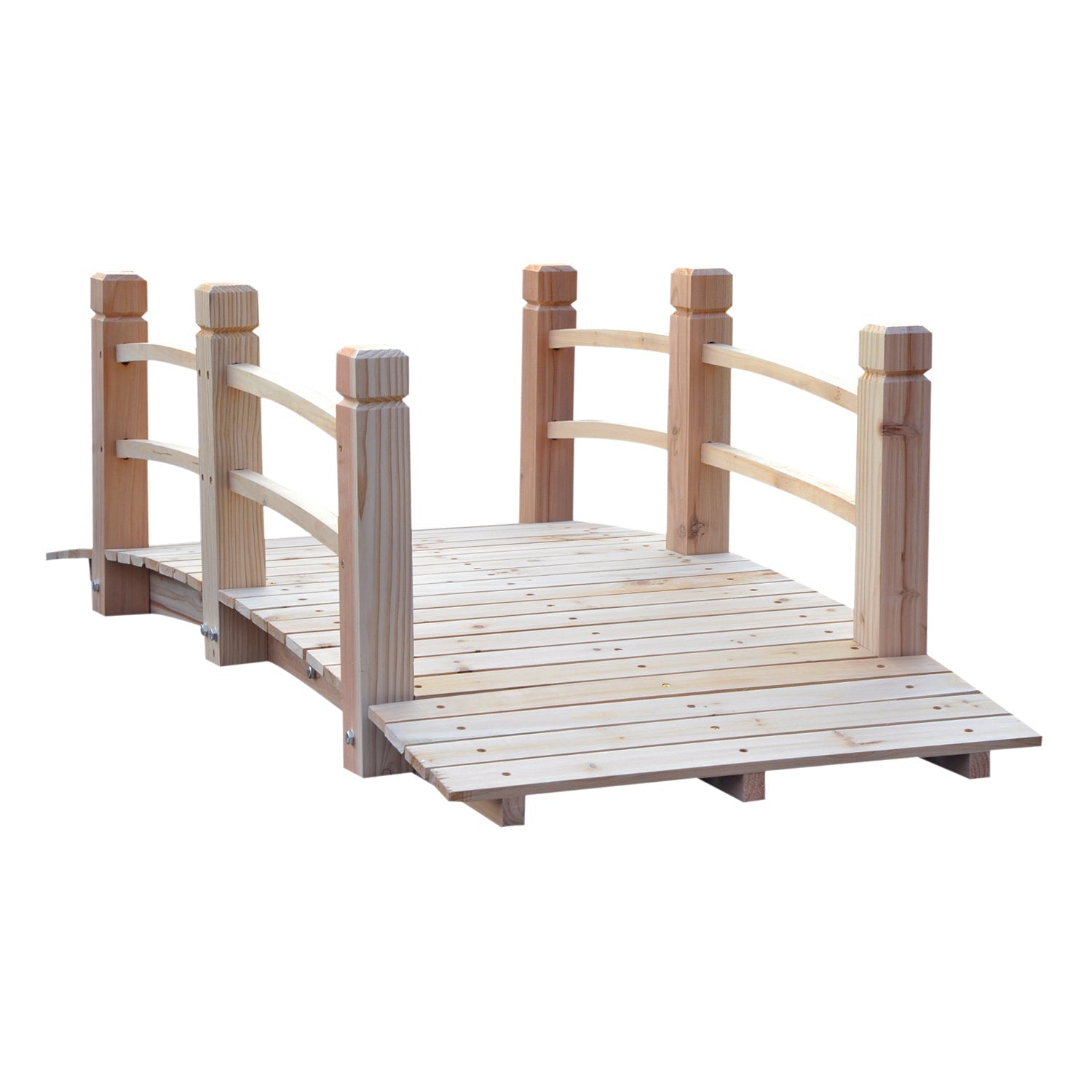 Outsunny 5FT Wooden Garden Bridge Outdoor Decorative Landscape Side Rails Moon Bridge Natural