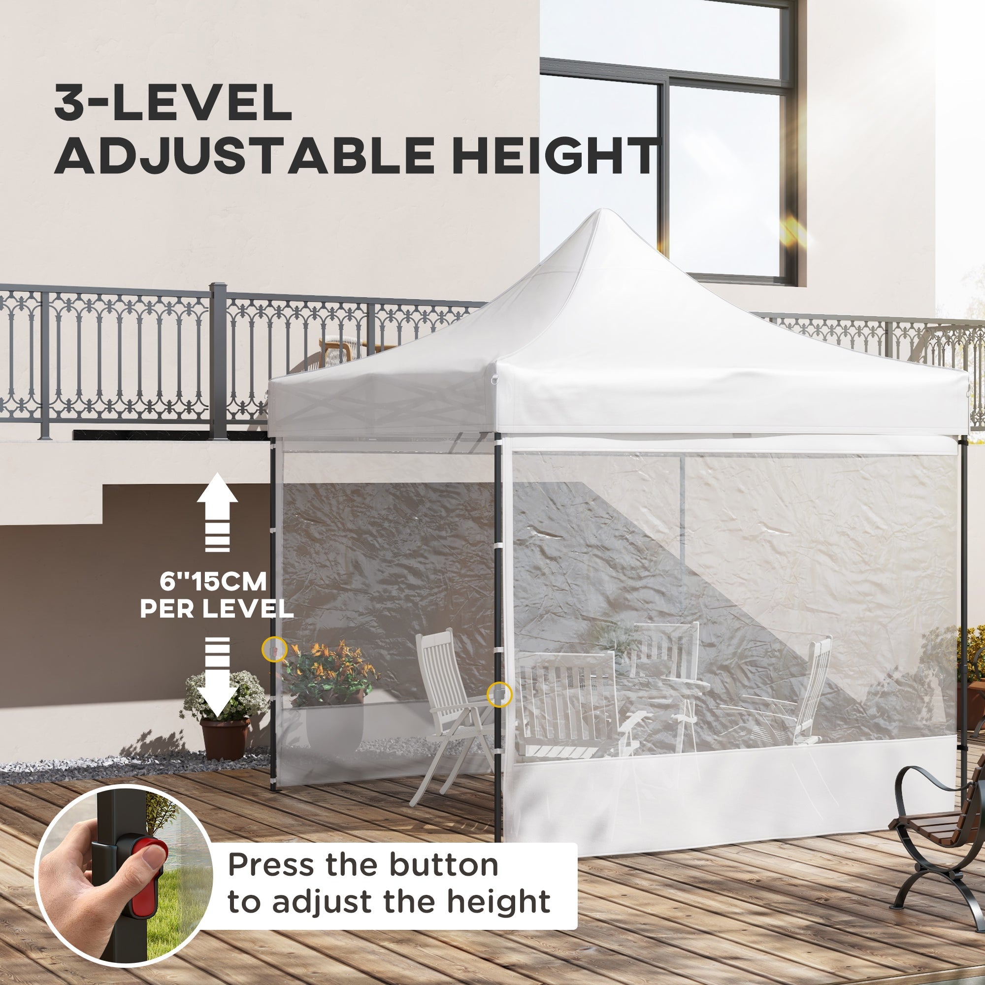 Outsunny 10' x 10' Pop Up Canopy Tent Gazebo with Wheeled Carry Bag and Sides, Height Adjustable for Outdoor, Patio, Garden