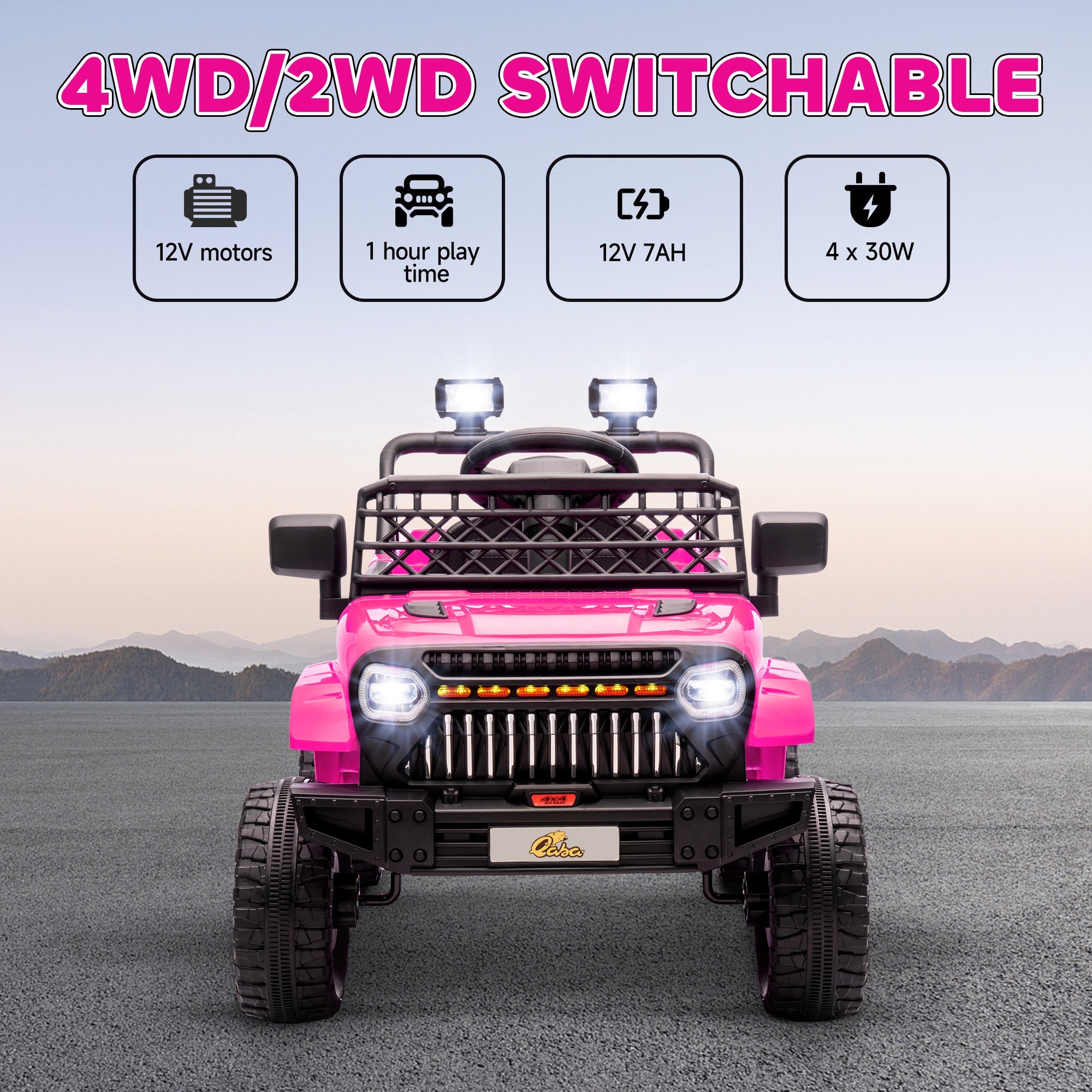 Qaba 12V 4WD/2WD Kids Electric Car w/ Remote Control, Spring Suspension, Back Trailer, Light, Music, Soft Start, Pink