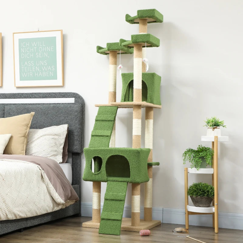68-inch Multi-Level Cat Scratching Tree Kitty Activity Center Post Tower Condo Pet Furniture w/ Toy Green