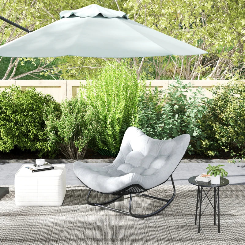 Oversized Rattan Patio Egg Chair, Outdoor Rocking Chair with Padded Cushion for Indoor, Porch, Grey