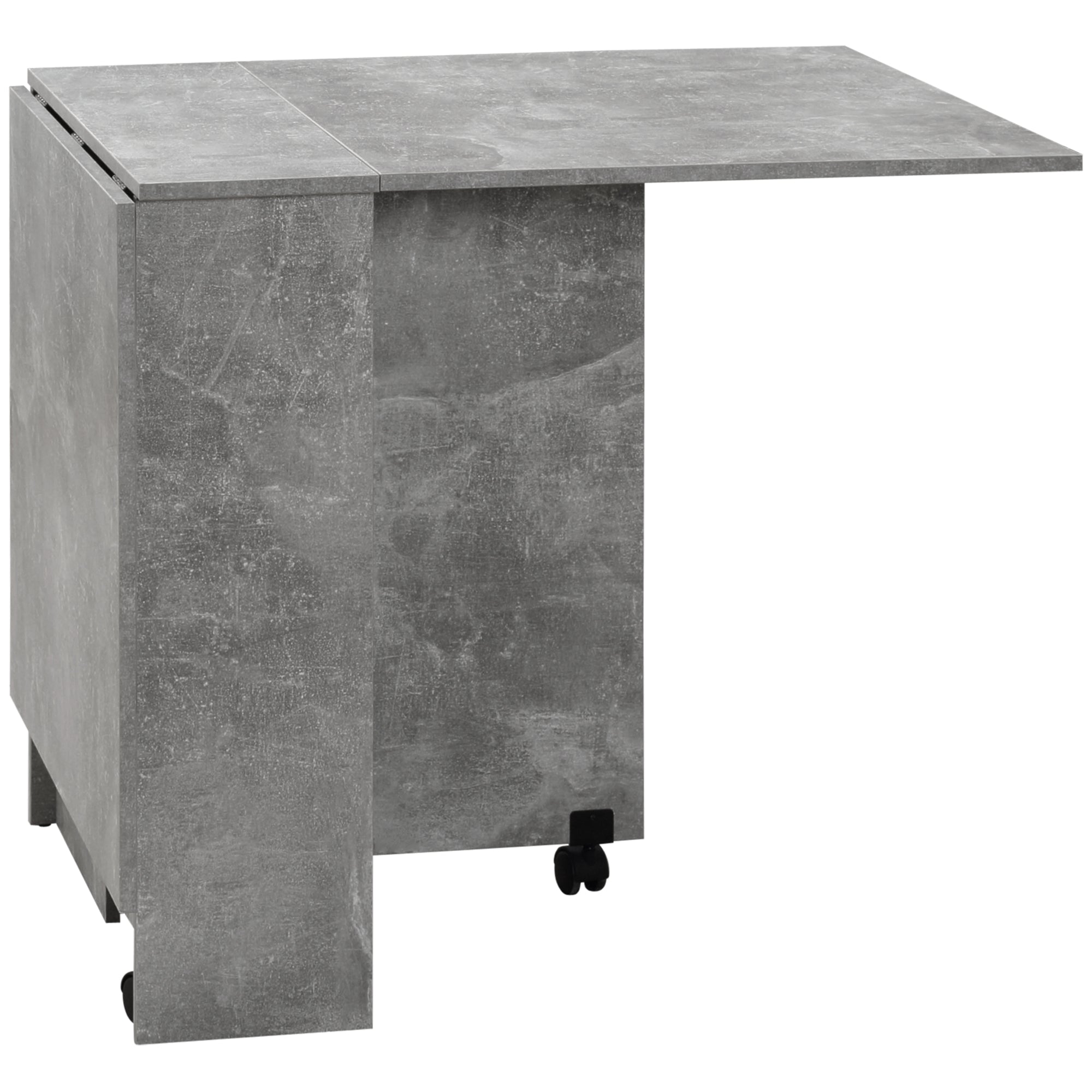 HOMCOM Folding Dining Table Extendable Movable Drop Leaf with Shelves Casters Grey for Compact Spaces