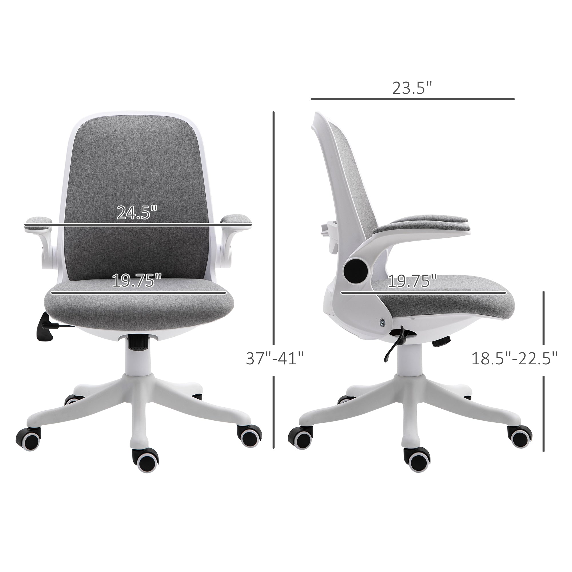 Vinsetto Breathable Fabric Office Chair: 360° Swivel Task Chair, Flip-up Arms, Adjustable Height Desk Chair, Grey