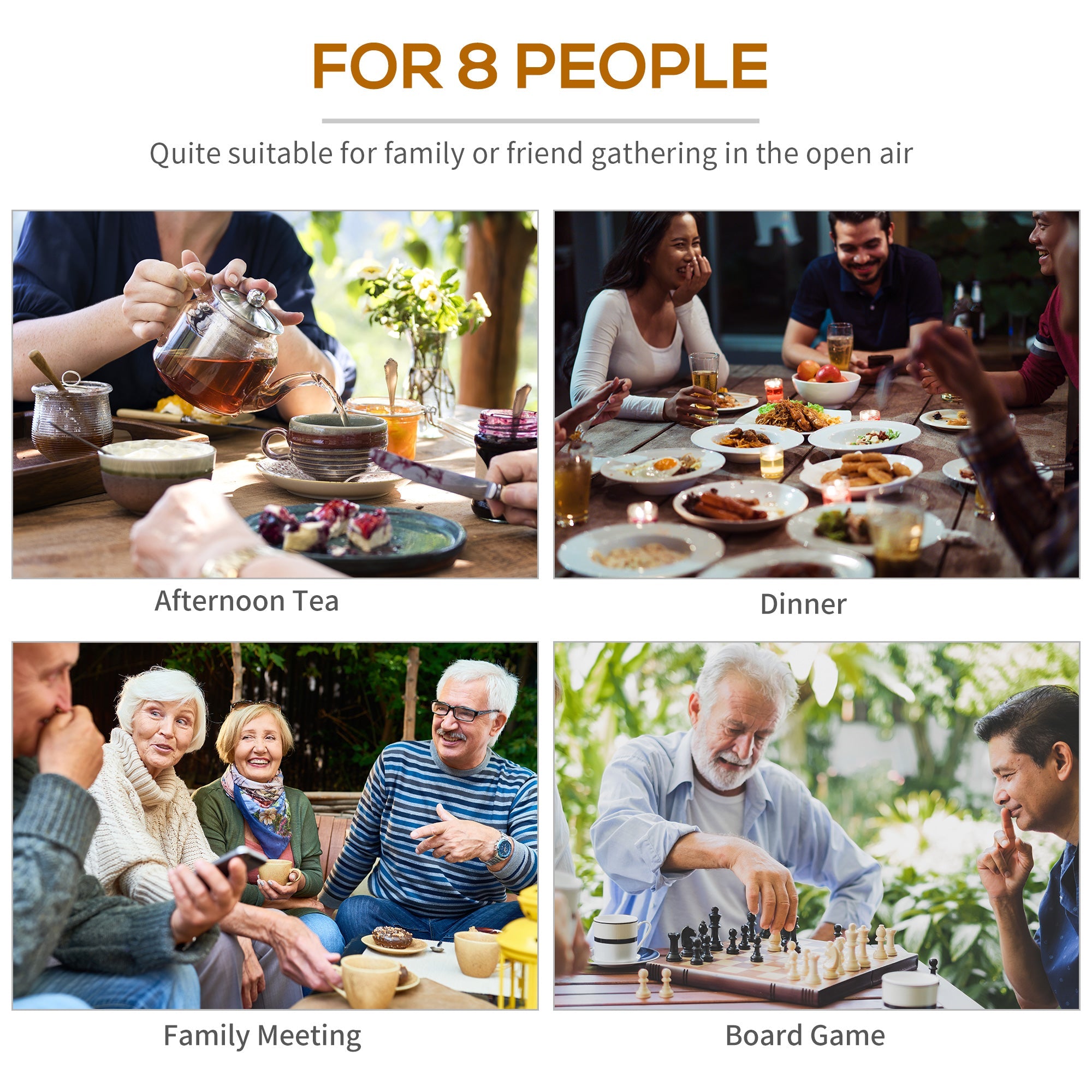 Outsunny Wooden Pub Bench 8-Person Round Picnic Table Outdoor Patio Furniture Durable