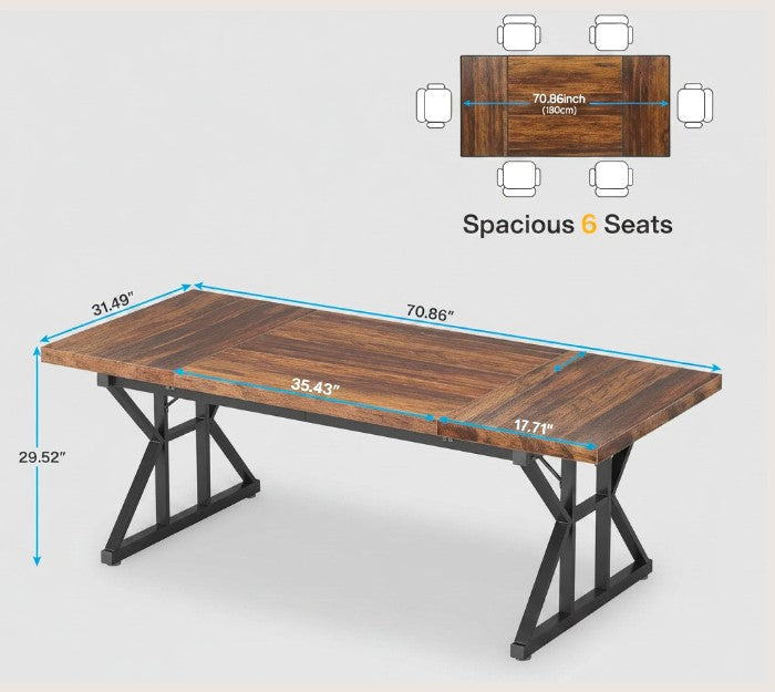 Modern 6FT Executive Meeting Table with Industrial Metal Base – Brown & Black
