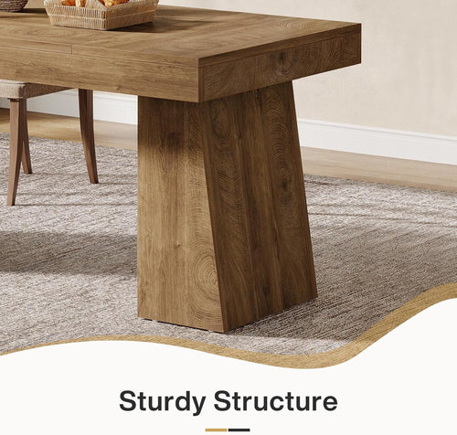 Dining Table 55" Rectangular Kitchen Table for 4-6 People with Sturdy Legs and Thick Tabletop Light Brown