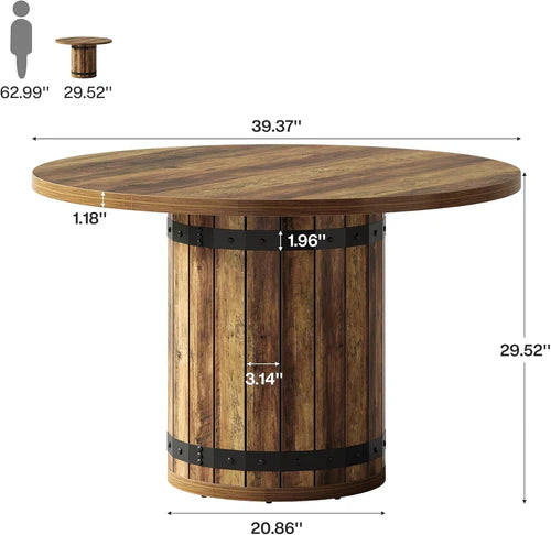 39.37" Round Conference Table Farmhouse Meeting Room Table for 4 with Pedestal Base MDF Wooden Office Dining Table Rustic Brown