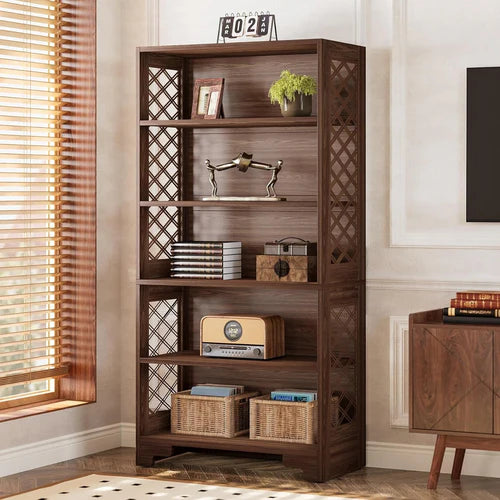 Bookshelf 70.8" Freestanding 6-Tier Bookcase Display Rack with Storage Shelves and X-Shaped Design Brown