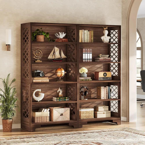 Bookshelf 70.8" Freestanding 6-Tier Bookcase Display Rack with Storage Shelves and X-Shaped Design Brown