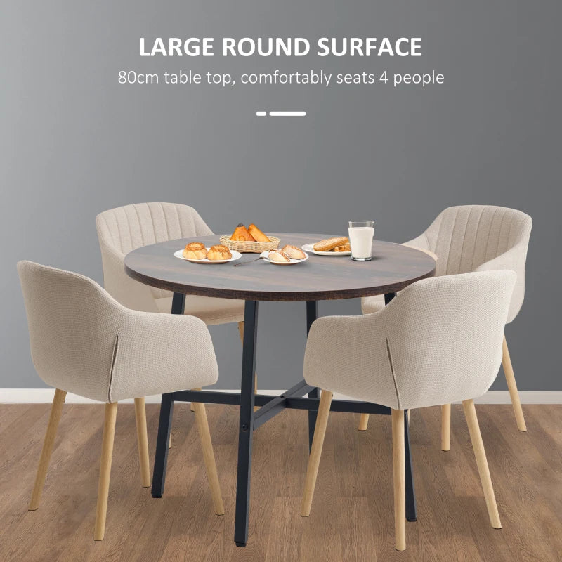 Ф31.5" Dining Room Table, Industrial Style Kitchen Table Round with Steel Legs, Rustic Brown
