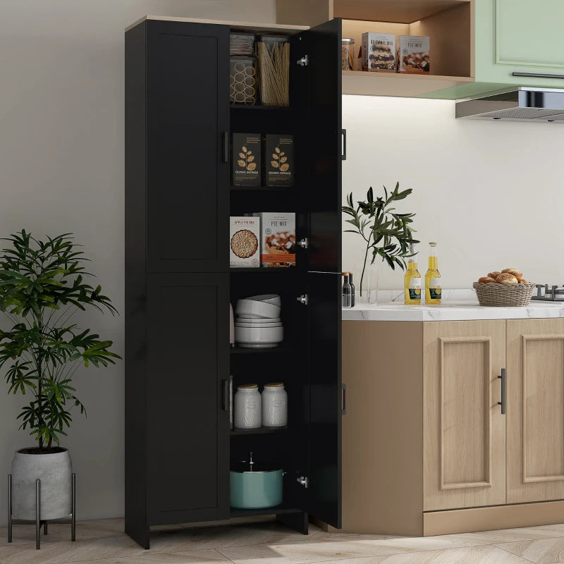 67" 4-Door Kitchen Pantry Cabinet, Freestanding Storage Cabinet Cupboard with Adjustable Shelves, Black
