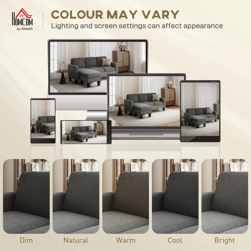 Sectional Sofa, L Shaped Couch, with Changeable Chaise or Ottoman, Dark Grey