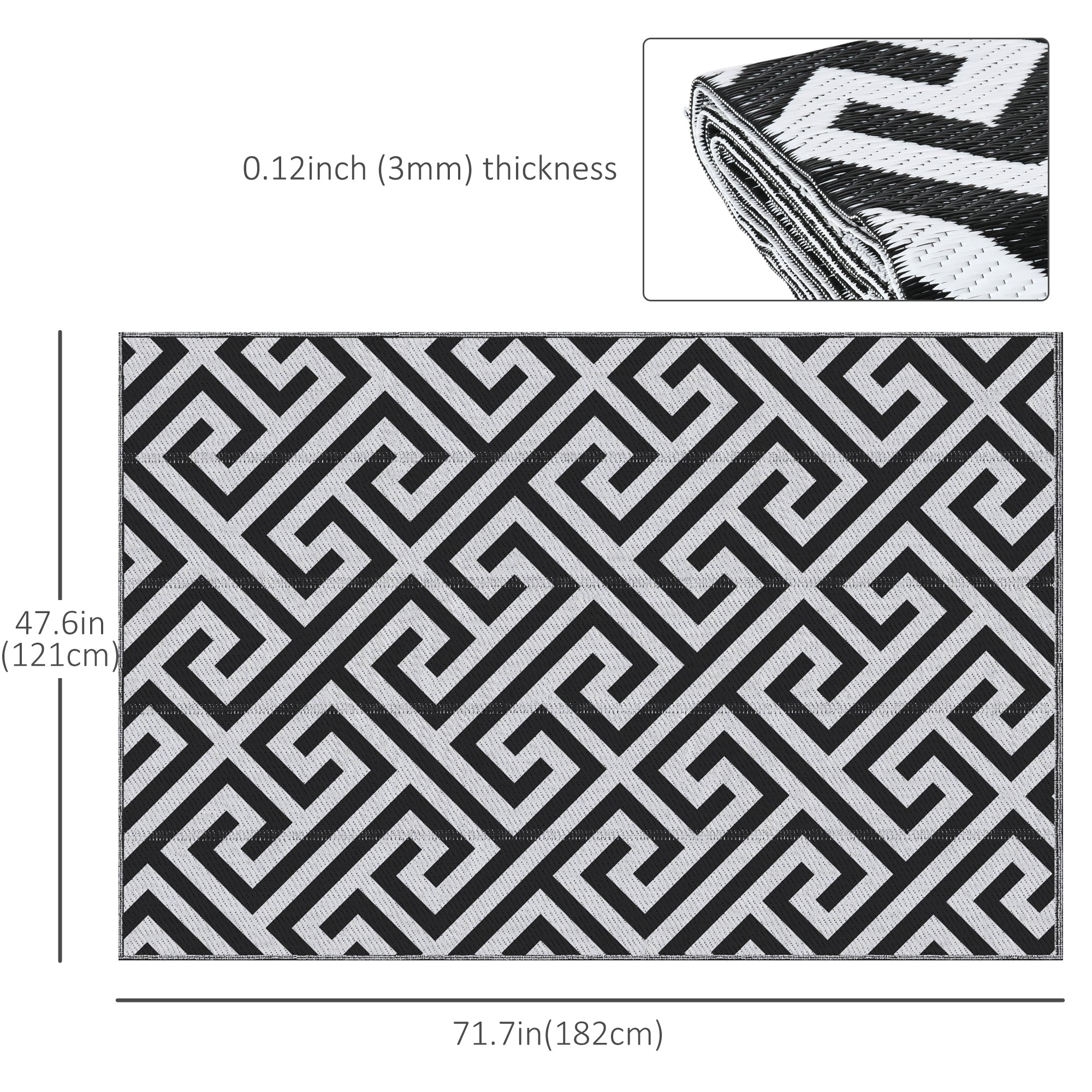 Outsunny 4' x 6' Reversible RV Outdoor Rug, Patio & Camping Plastic Straw Mat, Black & White, for Deck, Beach