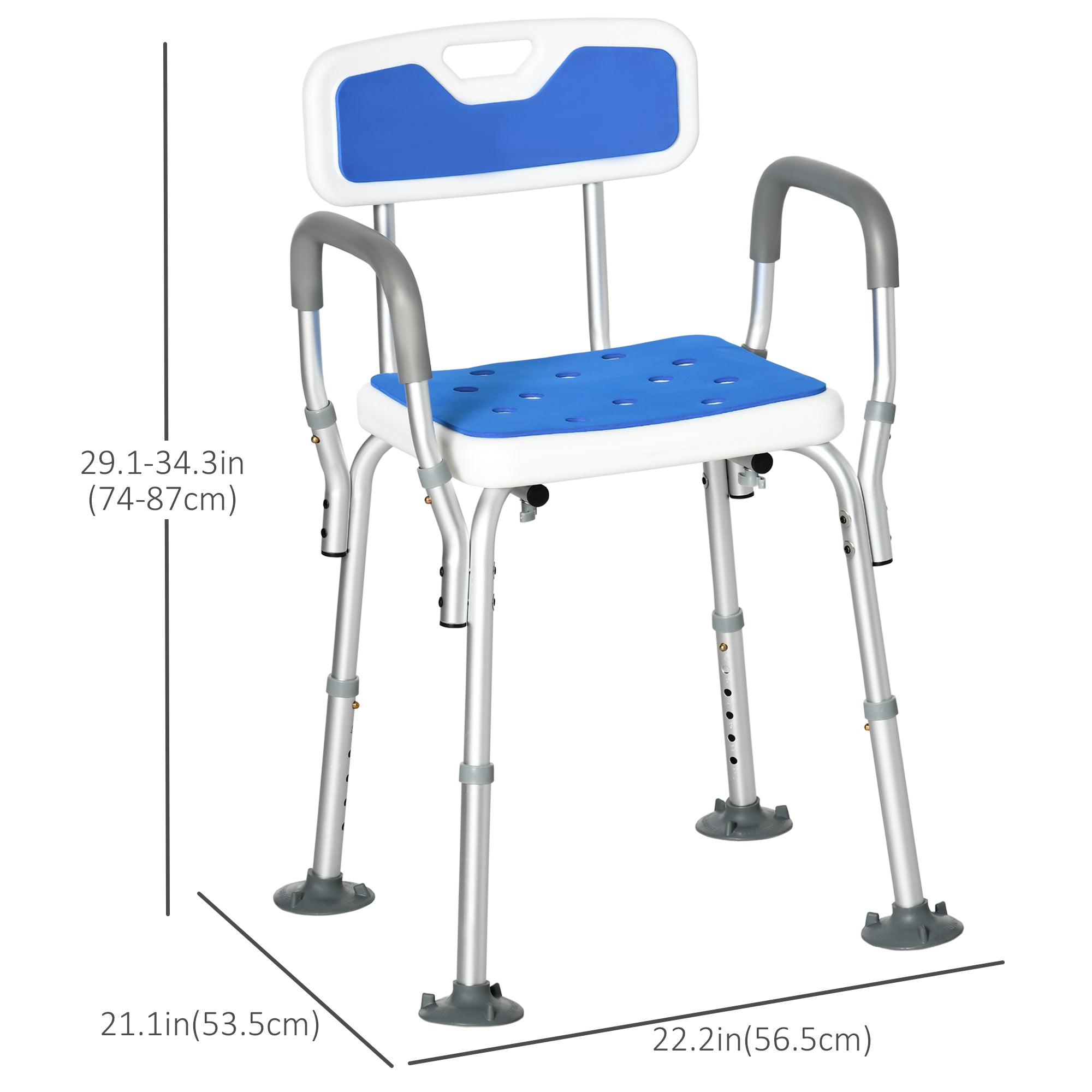 HOMCOM Bath Chair with Arms and Back Adjustable Shower Chair Padded Anti-slip Bench Tool-Free Assembly 299lbs