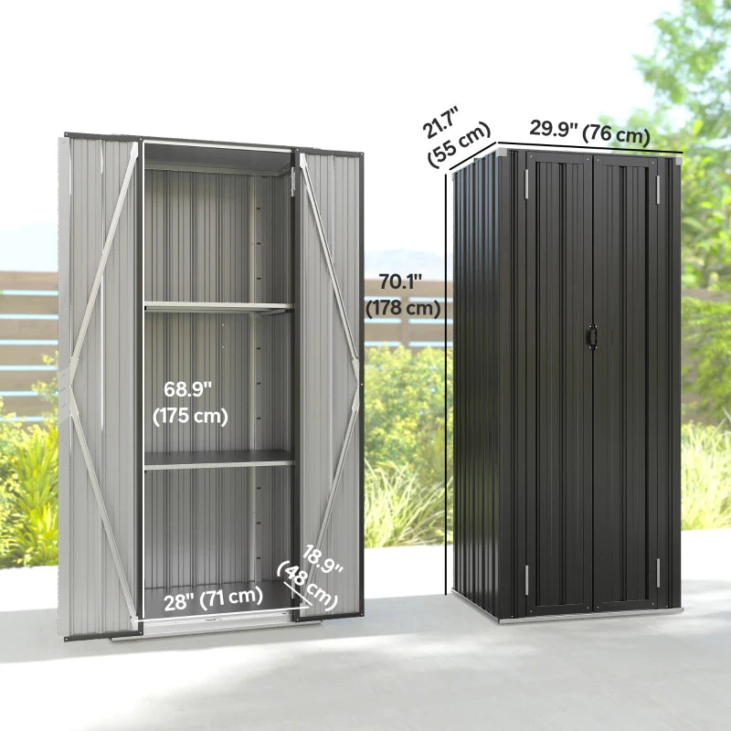 Outdoor Storage Shed with Adjustable Shelves Metal Garden Shed with Double Doors for Patio Balcony Garage