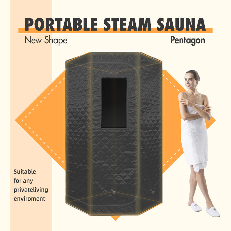 Blisspod Portable Personal Full Body 60 Min Rapid Steam Sauna | Pentagonal | Grey | Powerful 1600 Watts | 3.6L Stronger Steamer | 90X90X190cm