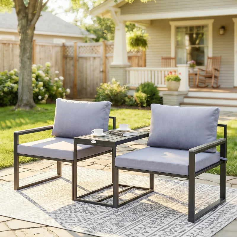 Outdoor Bistro Set, Patio Furniture Set with 2 Chairs and Side Table for Garden Balcony Poolside, Grey
