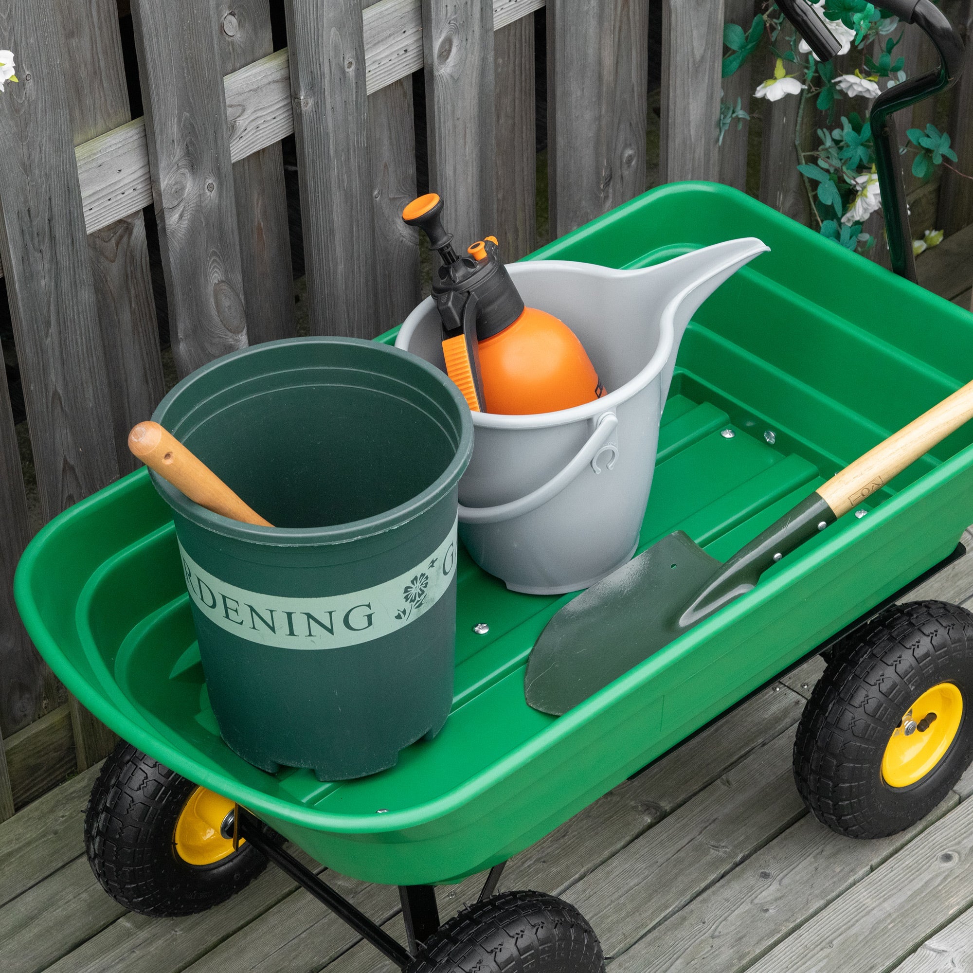 Outsunny Garden Dump Cart Heavy Duty 440lbs Garden Wagon with Steel Frame, Pneumatic Tires, Green