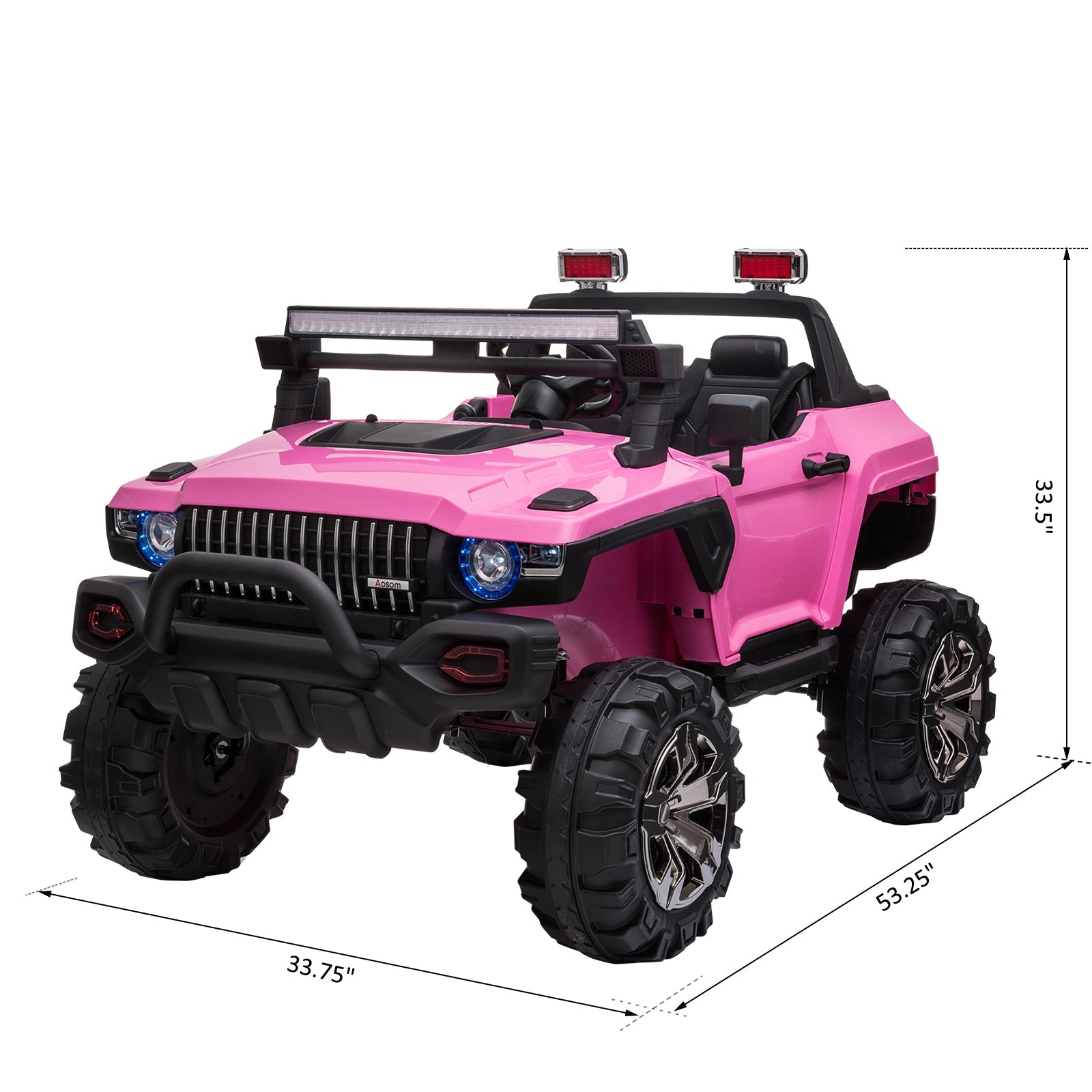 Aosom Kids 12V RC 2-Seater Police Truck Ride-On Car LED Lights MP3 Parental Remote Control Pink
