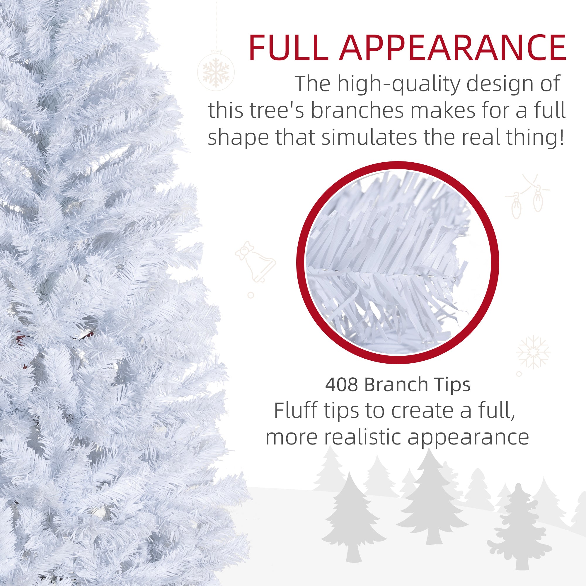 HOMCOM 5FT Pencil Christmas Tree, Artificial Christmas Tree with Automatic Open for Home Party, White