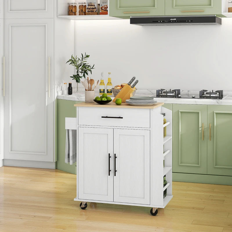 Rolling Island with Wheels for Kitchen, Kitchen Island on Rollers with Power Outlets, Drawer and Doors