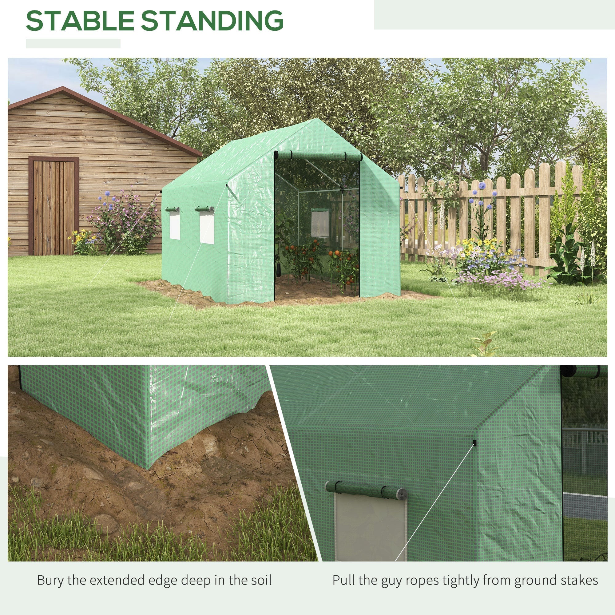 Outsunny 6.6'x10'x6.6' Walk-In Tunnel Greenhouse UV-Resistant Door Mesh Windows Green