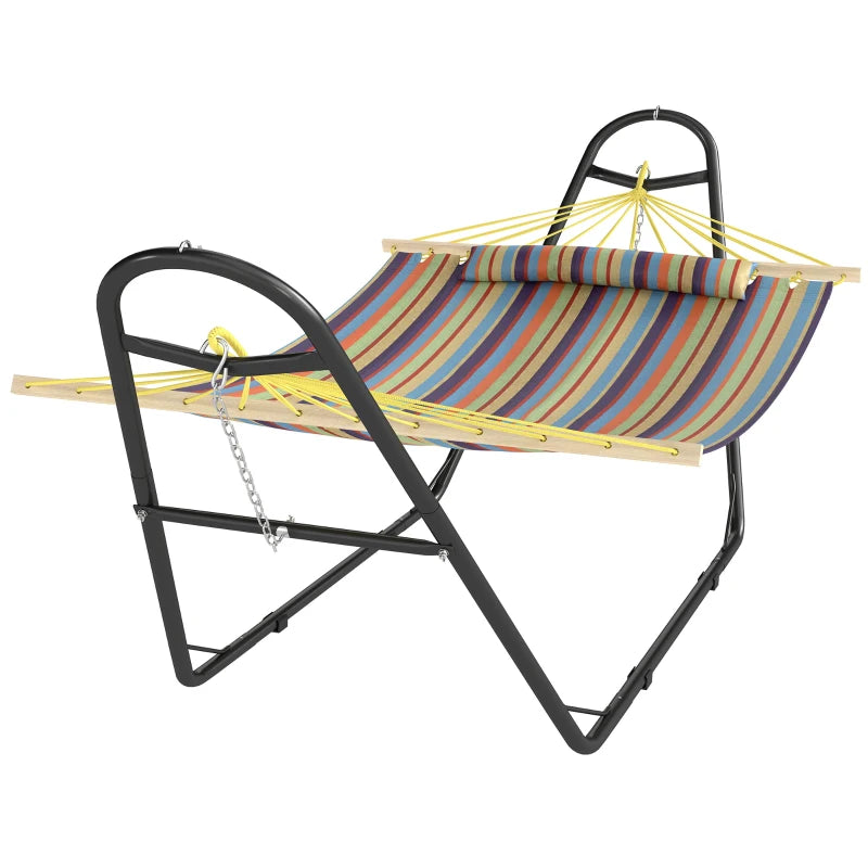 Hammock with Stand, Heavy Duty Camping Hammock with Detachable Pillow and Spreader Bar, 264 lbs Capacity, Multicolor