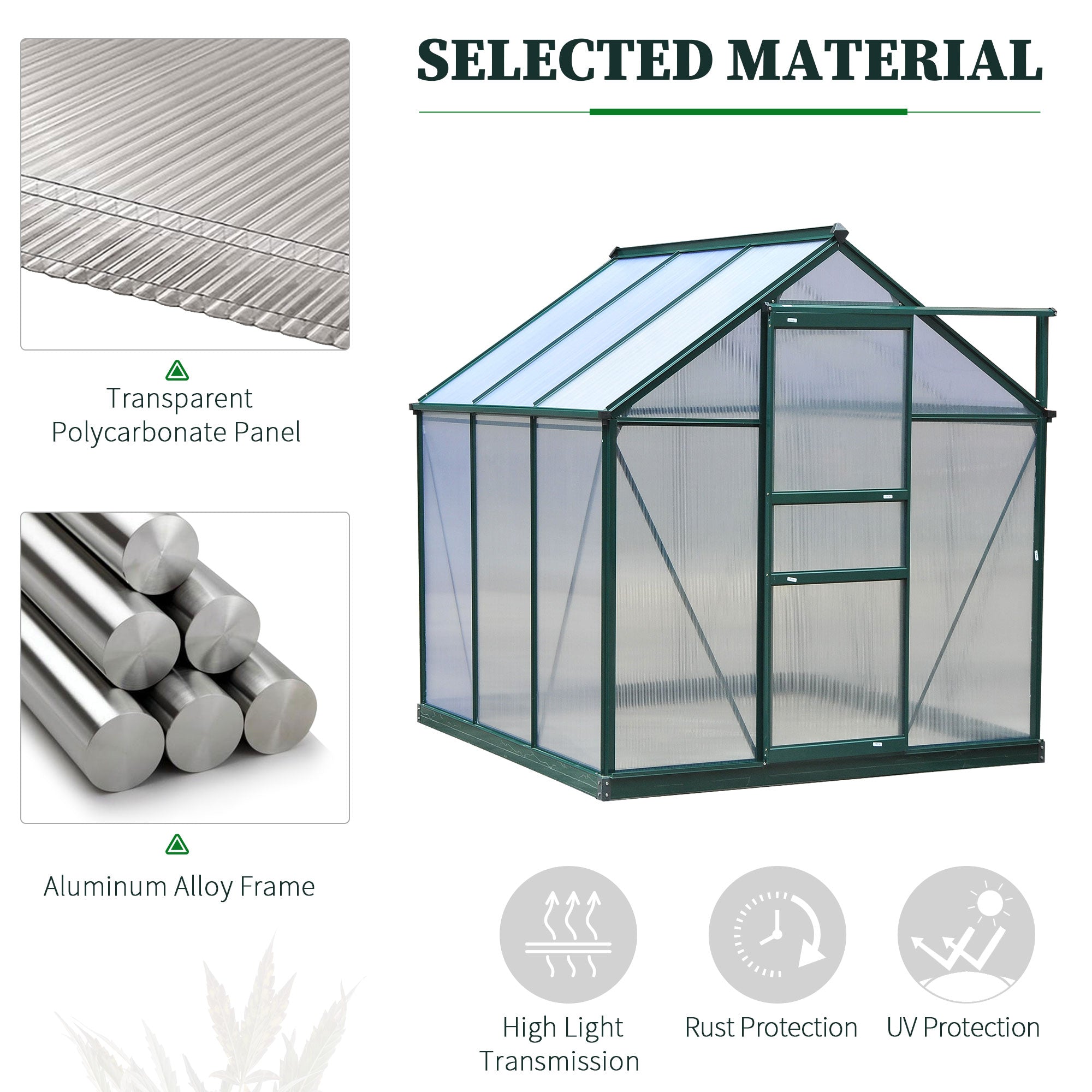 Outsunny 6.2' x 6.3' x 6.6' Clear Polycarbonate Greenhouse Large Walk-In Green House Garden Plants Grow Galvanized Base Aluminium Frame